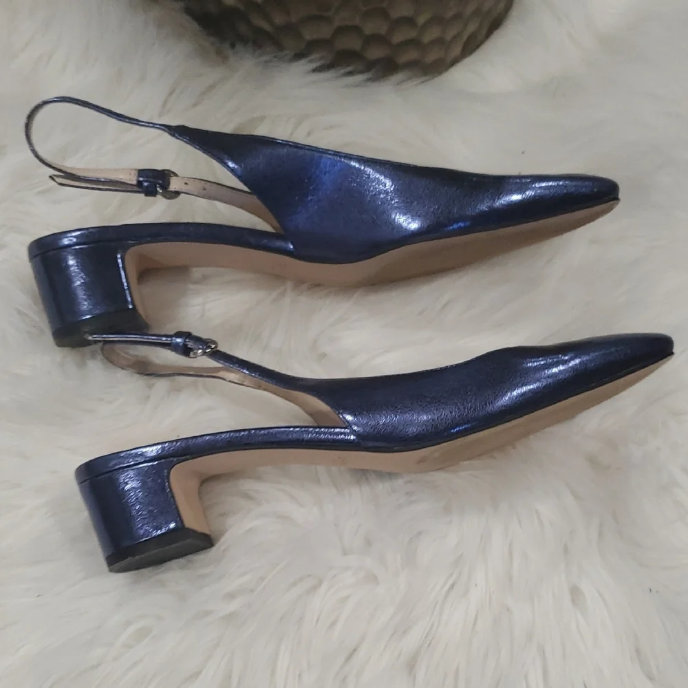 Zara Women's Shiny Blue Slingback Heels - Picture 5 of 12